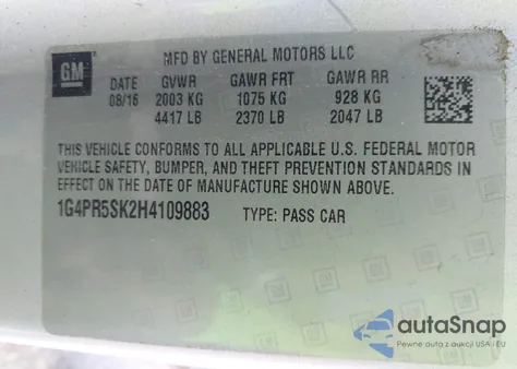 2017 Buick Verano Sport Touring z USA, uszkodzony, nr VIN 1G4PR5SK2H4109883